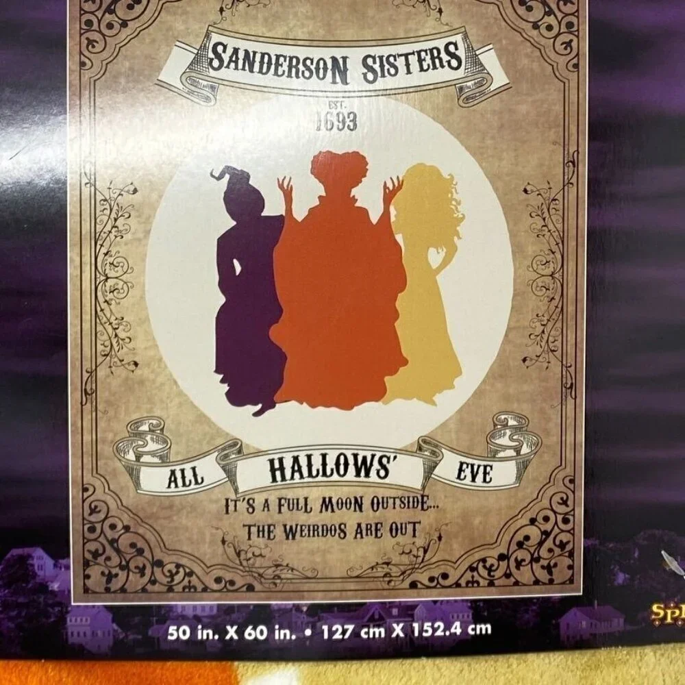 Spirit Halloween Sanderson Sisters Fleece Plush Blanket Hocus Pocus 50